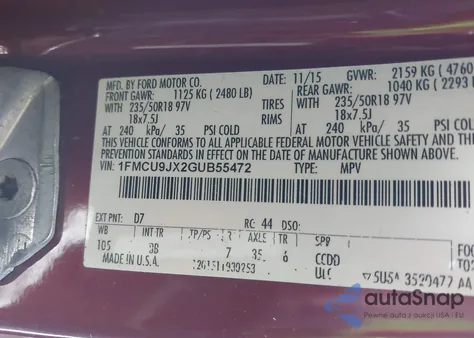 2016 Ford Escape Titanium z USA, uszkodzony, nr VIN 1FMCU9JX2GUB55472